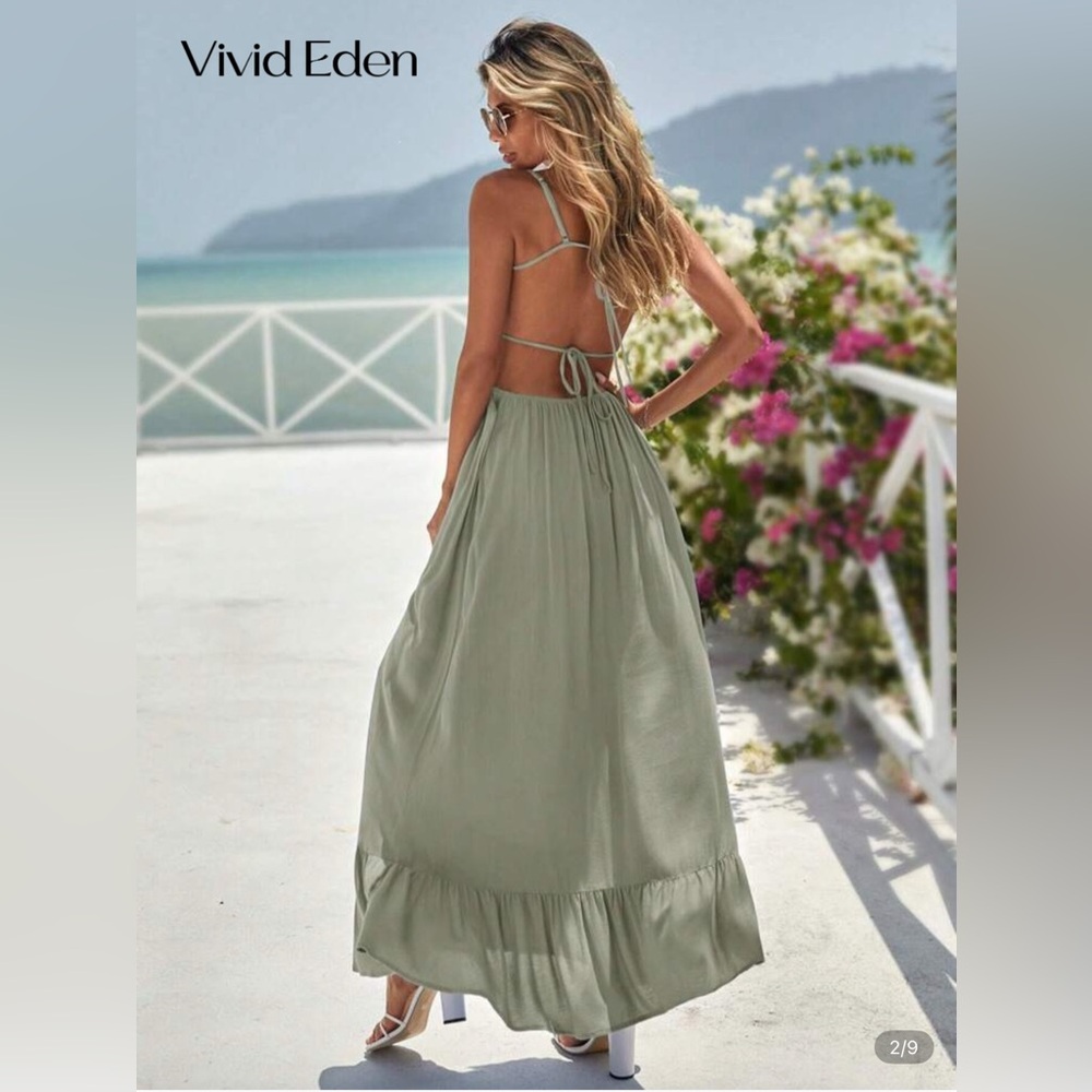 Elegant Olive Green Maxi Dress - Picture 2 of 3